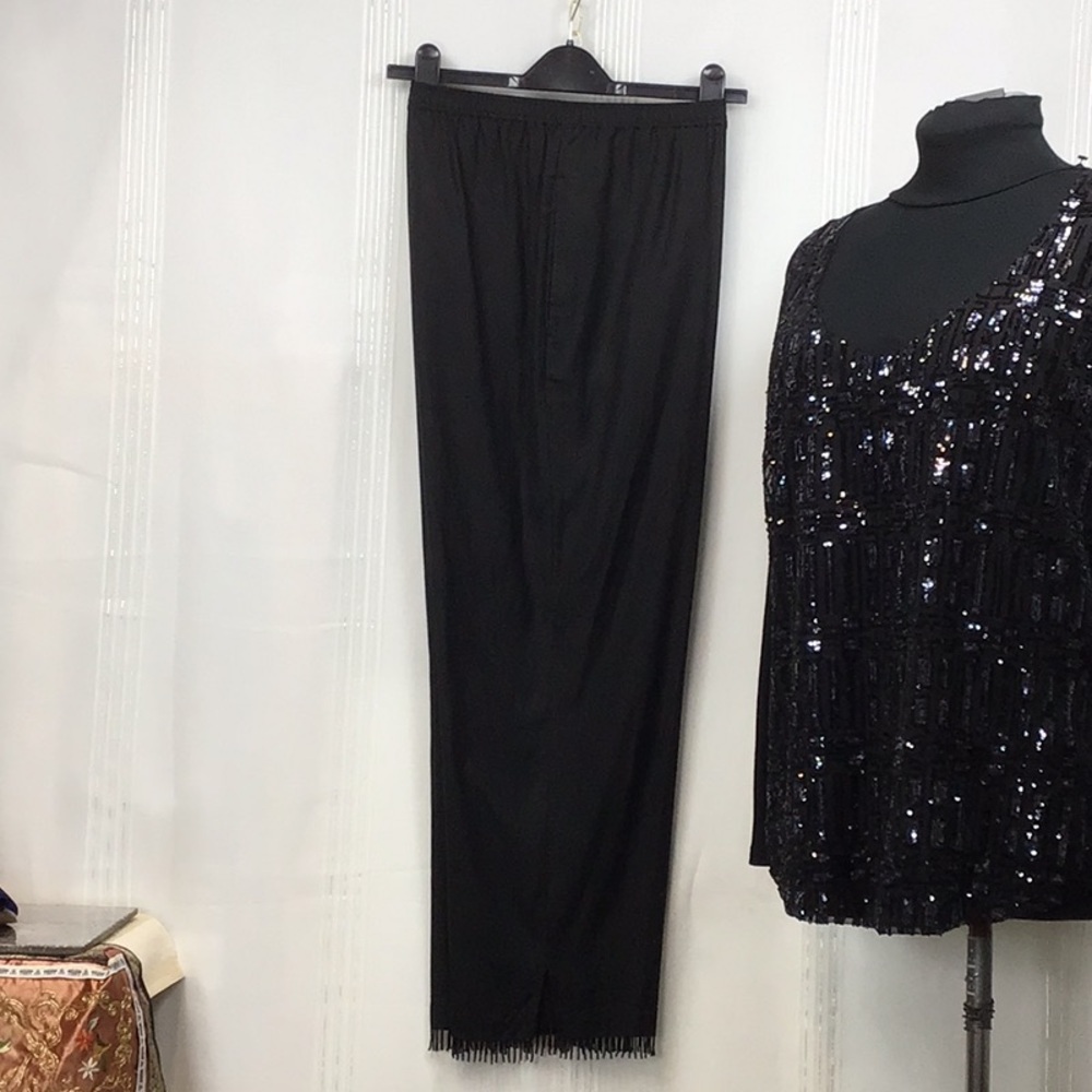 🖤 Field Manor Elegant Black Silk Blend Beaded Hem Pants with Pockets Sz.M - Picture 10 of 10
